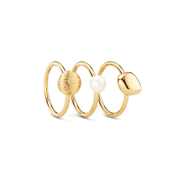 Yellow Gold and Pearl Stackable 3-Ring Set